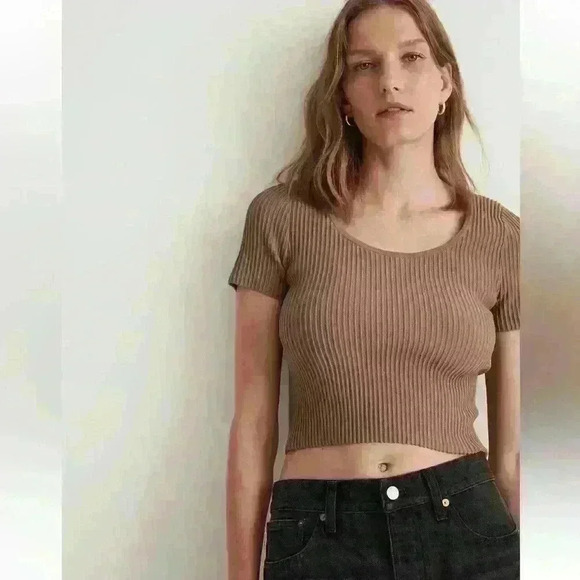 Madewell Ottoman Crop Sweater Tee Size XS Light Umber Brown/Tan - Picture 1 of 8